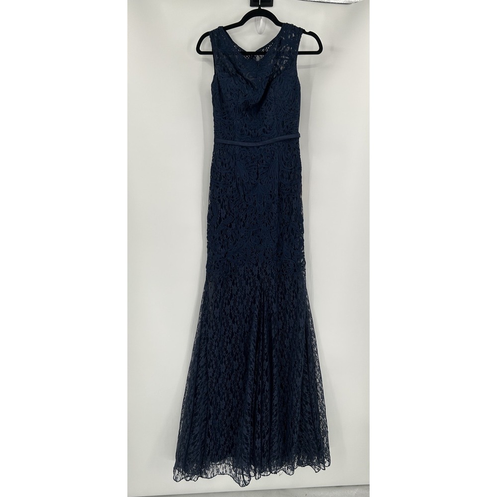 May Queen Couture Dress‎ Womens 4 Navy Blue Lace Long Formal Gown MQ1258 Evening